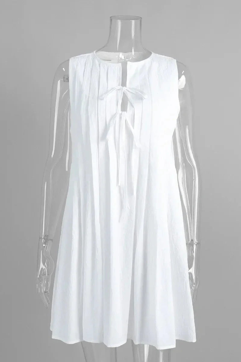Elegant Loose Pleated Lace-Up Mini Dress