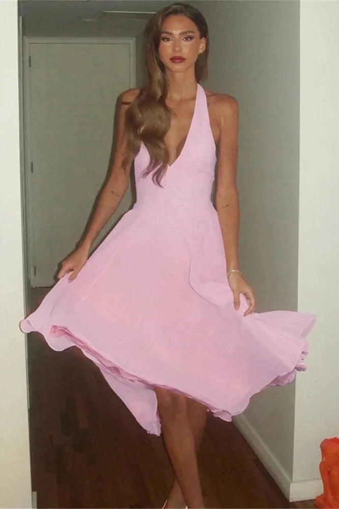 V-Neck Patchwork High Waist Sleeveless Midi Dress