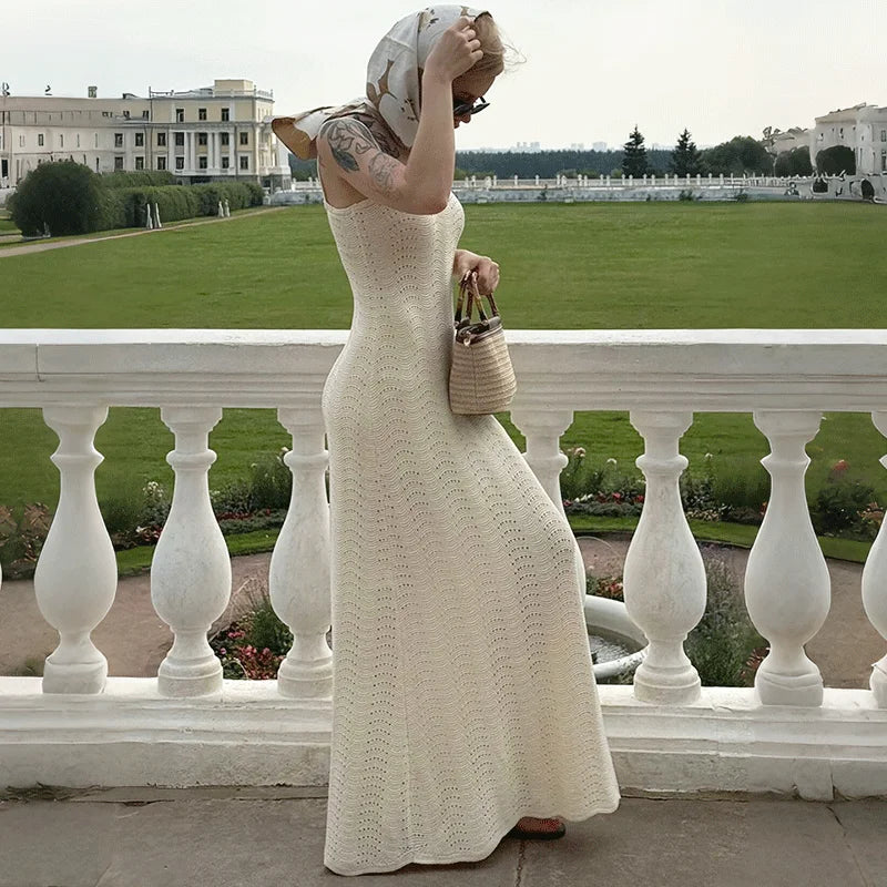Elegant Hollow Out Backless Maxi Dress