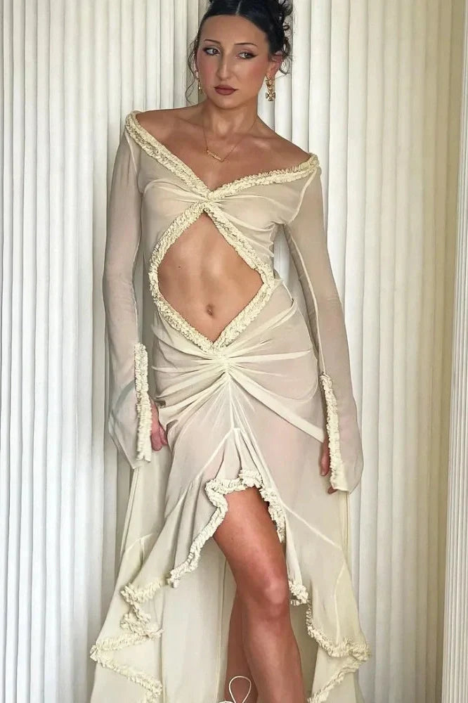 Hollow Out Deep V Neck Slim Maxi Dress