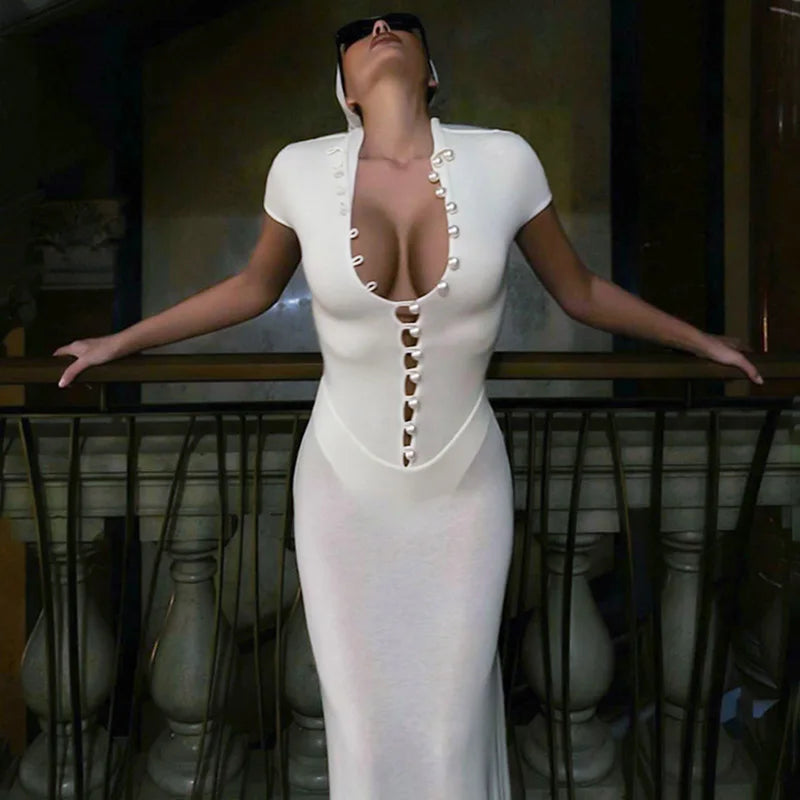 Hollow Out See Through Patchwork Maxi Dress