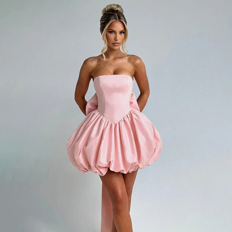 Backless Strapless Lace Up High Waist Mini Dress