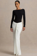Long Sleeve Backless Patchwork High Waist Maxi Dress