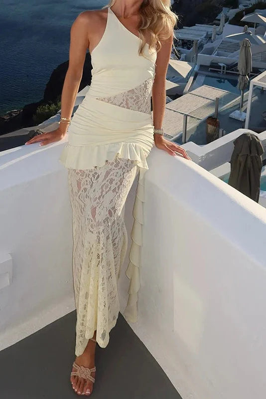 Off Shoulder Slash Collar Lace Fit Maxi Dress