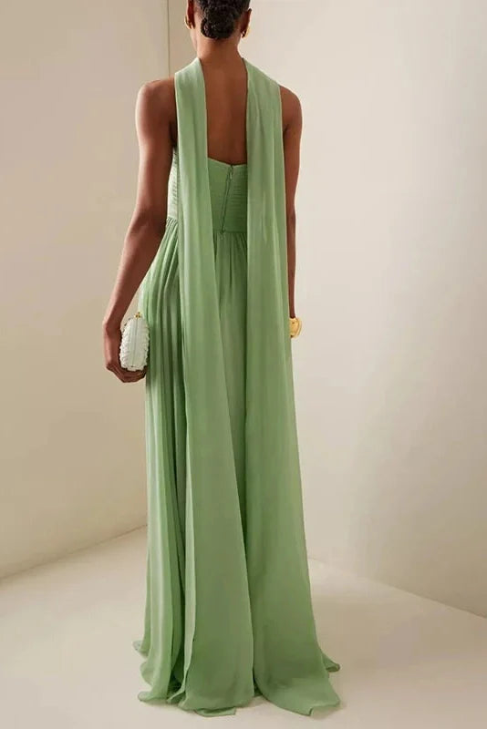 Elegant High Waisted Backless Maxi Dress