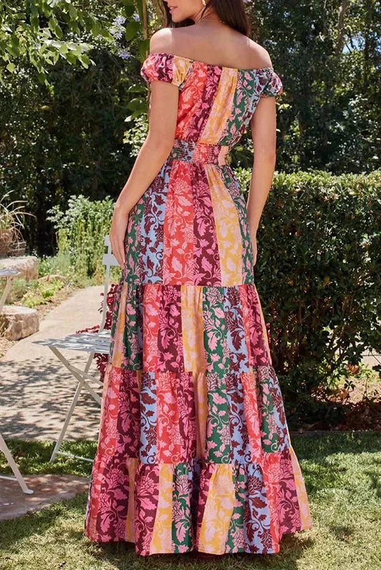 Sleeveless Pleated High Waist Printed Maxi Dress