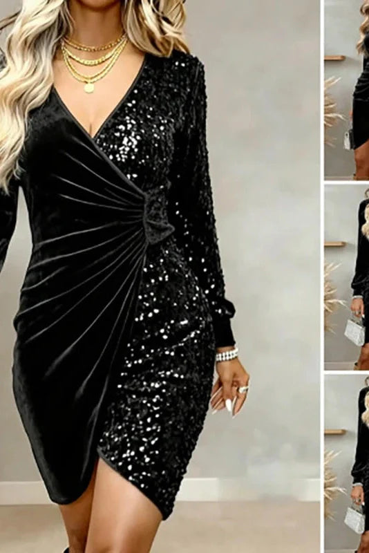 V-Neck Long Sleeve Slim Mini Dress