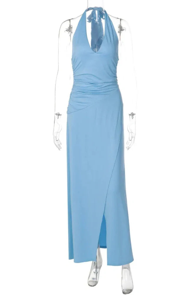 Backless Deep V Neck Sleeveless Split Maxi Dress