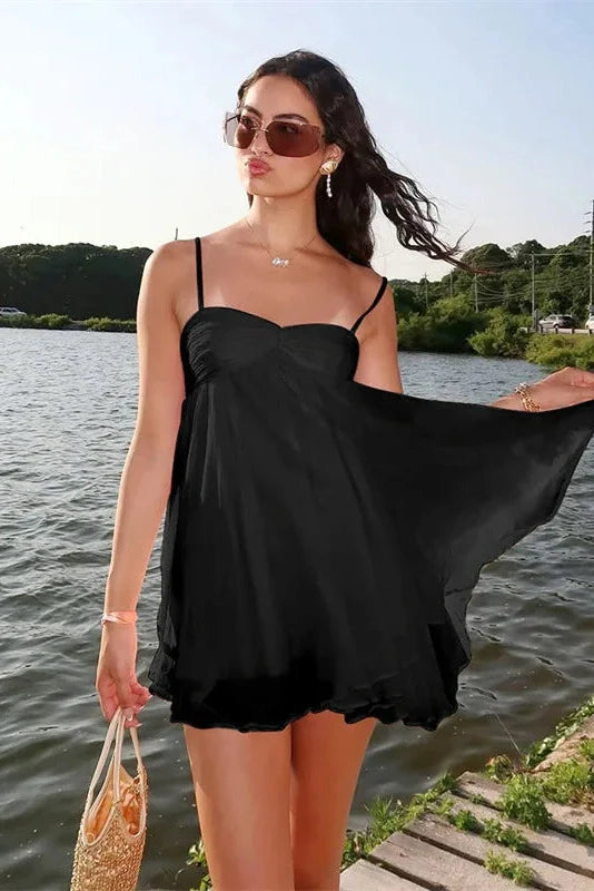 Elegant Pleated Sleeveless Mini Dress