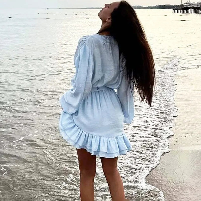 Elegant Patchwork Long Sleeve Mini Dress