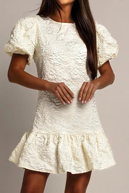 Pleated Loose O-Neck Short Sleeve High Waist Mini Dress