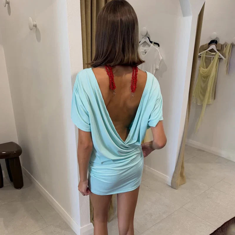 Deep V-Neck Slim Short Sleeve Mini Dress