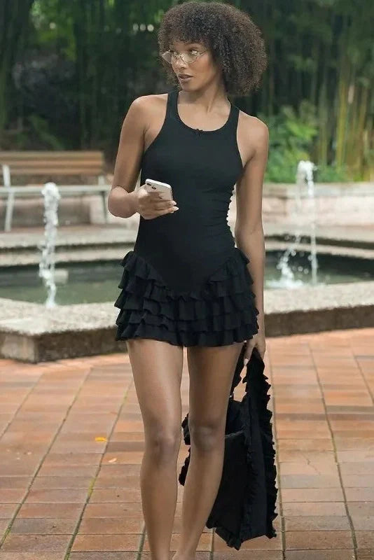 Elegant Patchwork Sleeveless Slim Fit Mini Dress