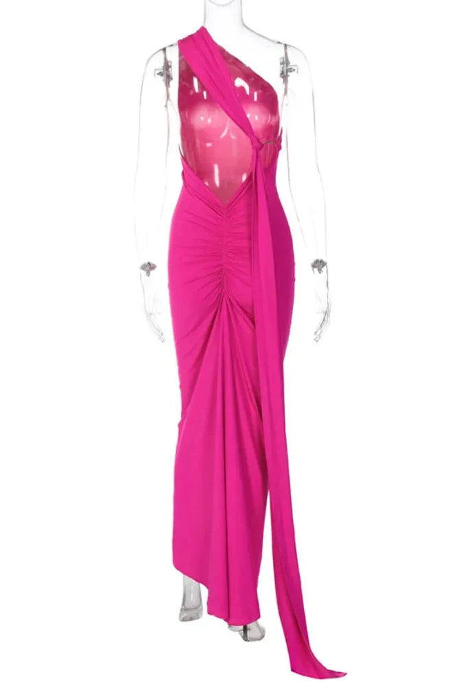 Oblique Shoulder Sleeveless Backless Maxi Dress