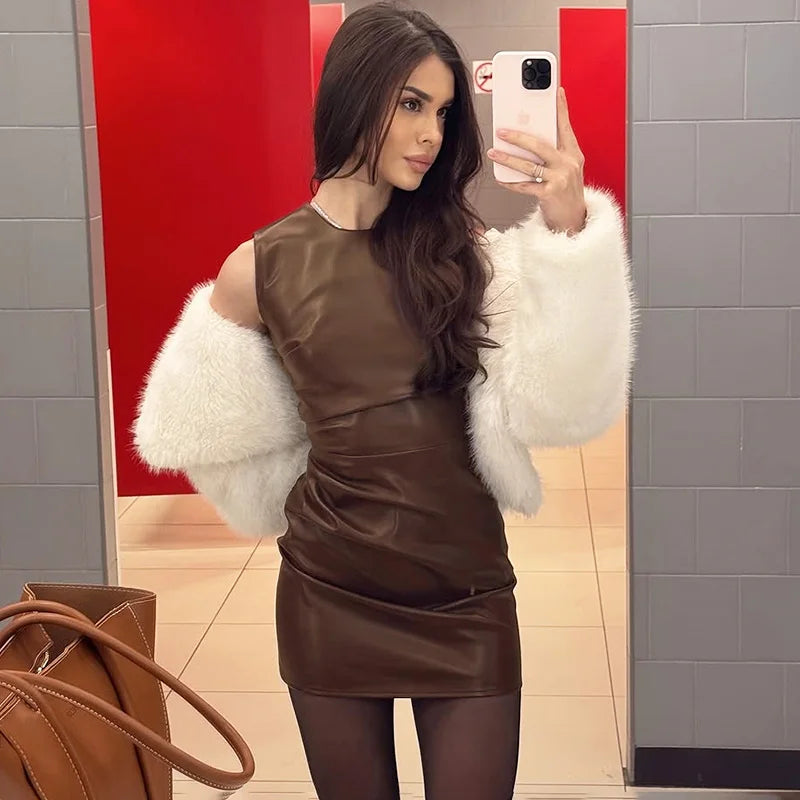 Leather Patchwork High Waist Mini Dress