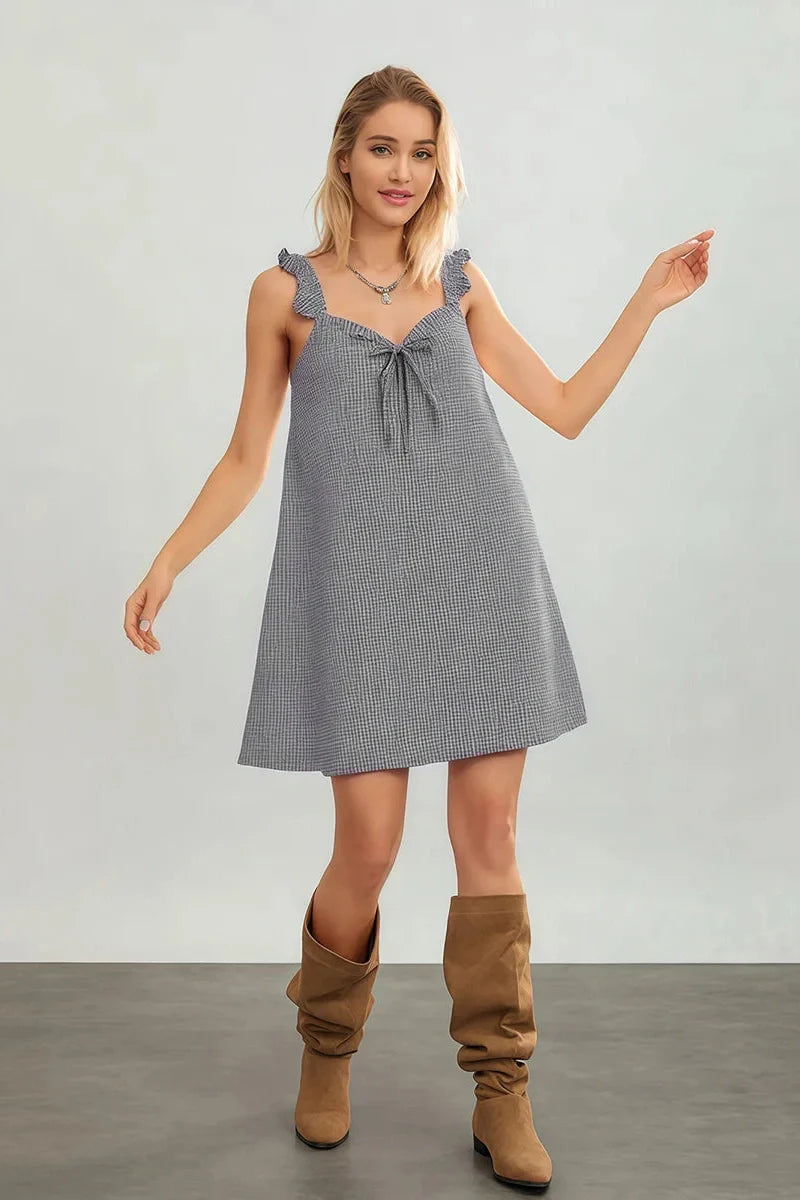 Sleeveless Tie-Up Plaid Loose Mini Dress