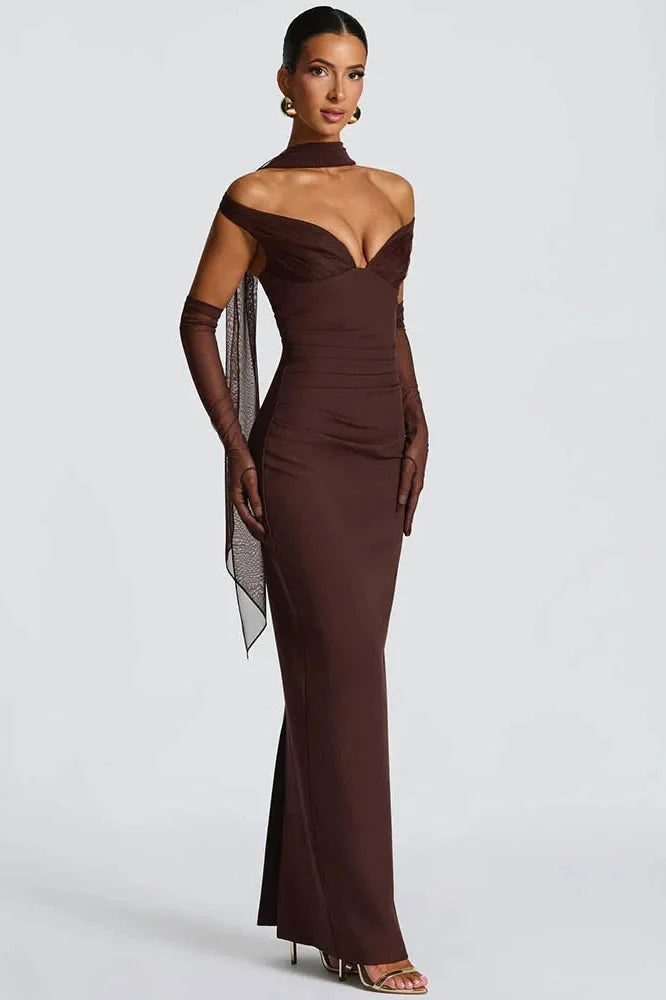 Scarf Collar Off-Shoulder Strapless Backless Maxi Dress