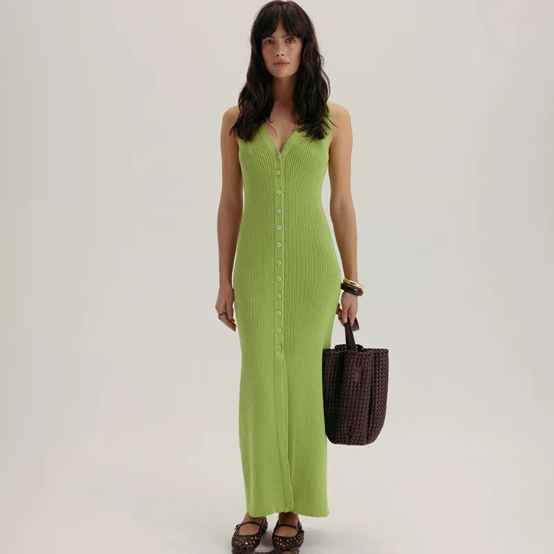 Elegant V-Neck Sleeveless Patchwork Maxi Dress