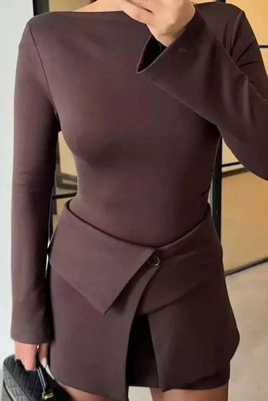 Slim O-Neck Bodycon Long Sleeve Mini Dress