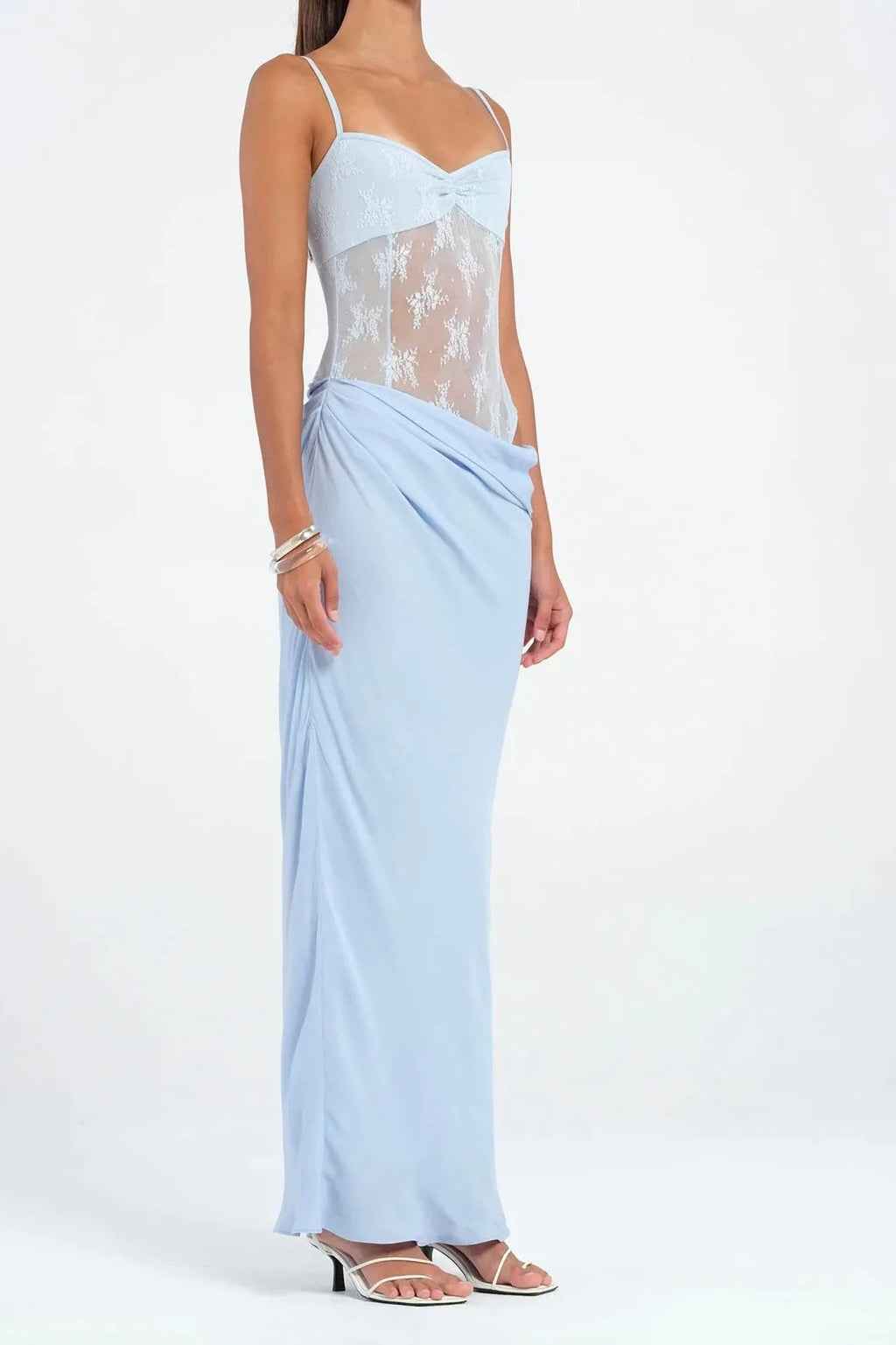 Patchwork Lace Slim Spaghetti Strap Backless Maxi Dress