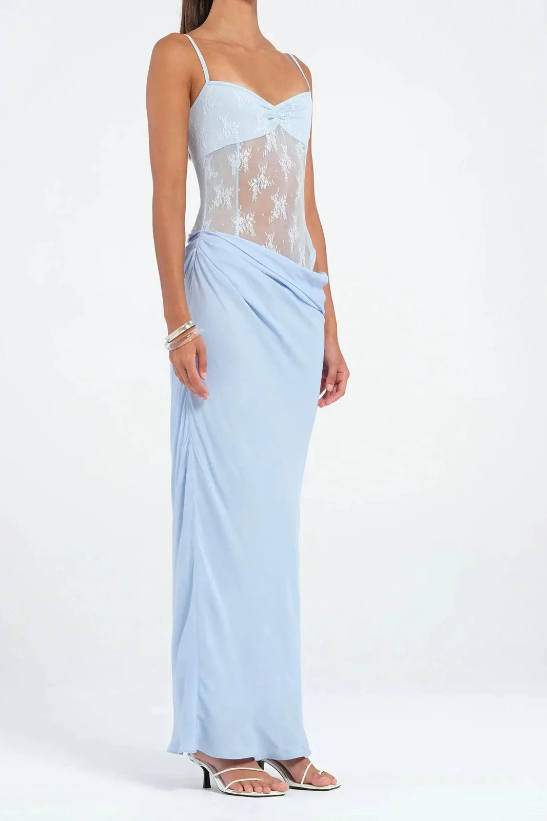 Patchwork Lace Slim Spaghetti Strap Backless Maxi Dress