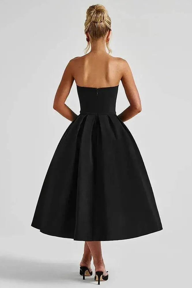 Off-Shoulder Strapless Sleeveless Backless High Waist A-Line Midi Dress