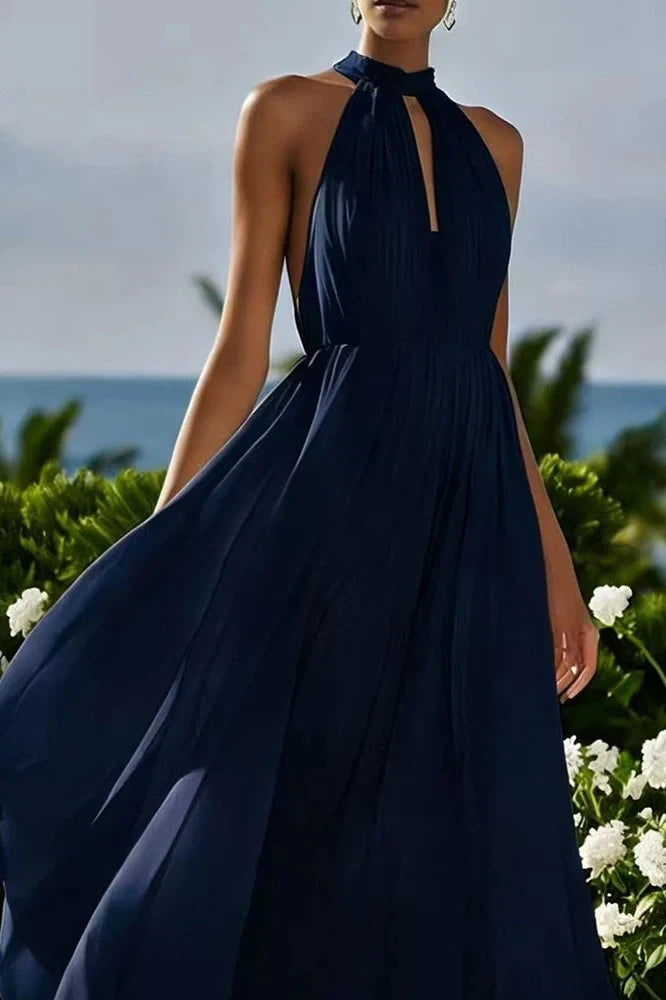Elegant Sleeveless Loose High Waist Pleated Maxi Dress