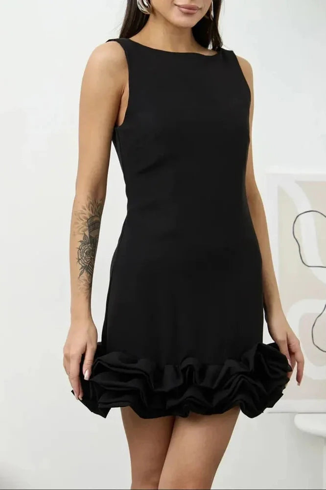 Patchwork Sleeveless High Waist Backless Mini Dress