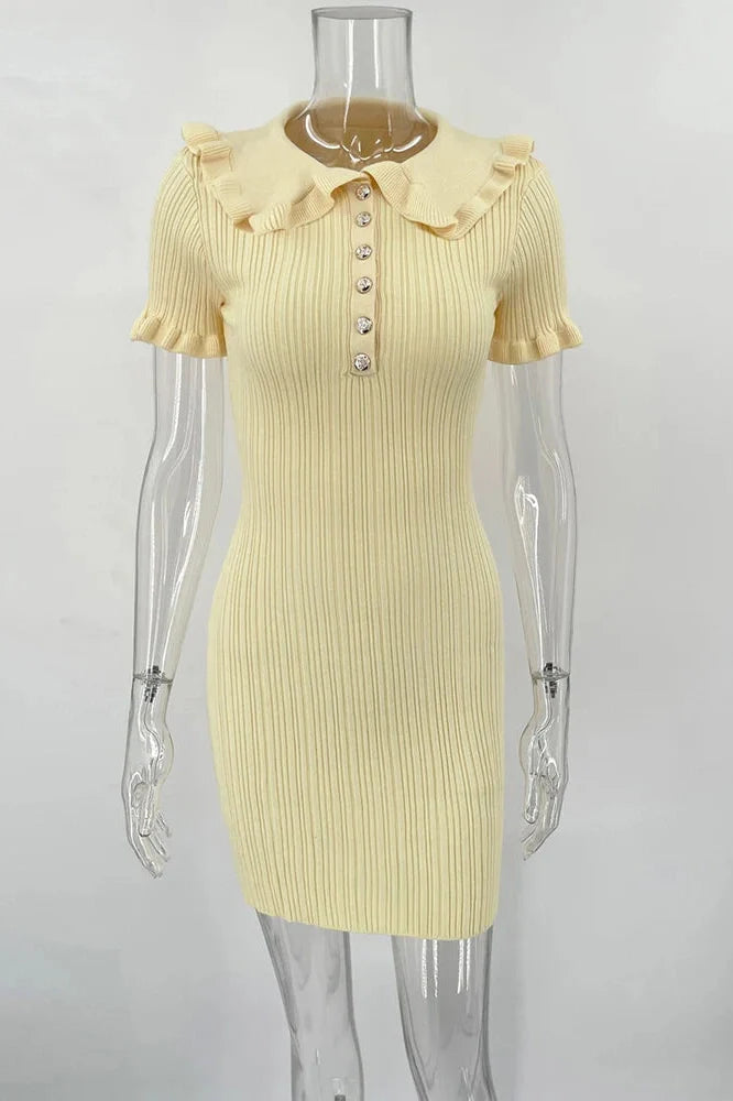 Short Sleeve High Waist Knitted Slim Fit Mini Dress