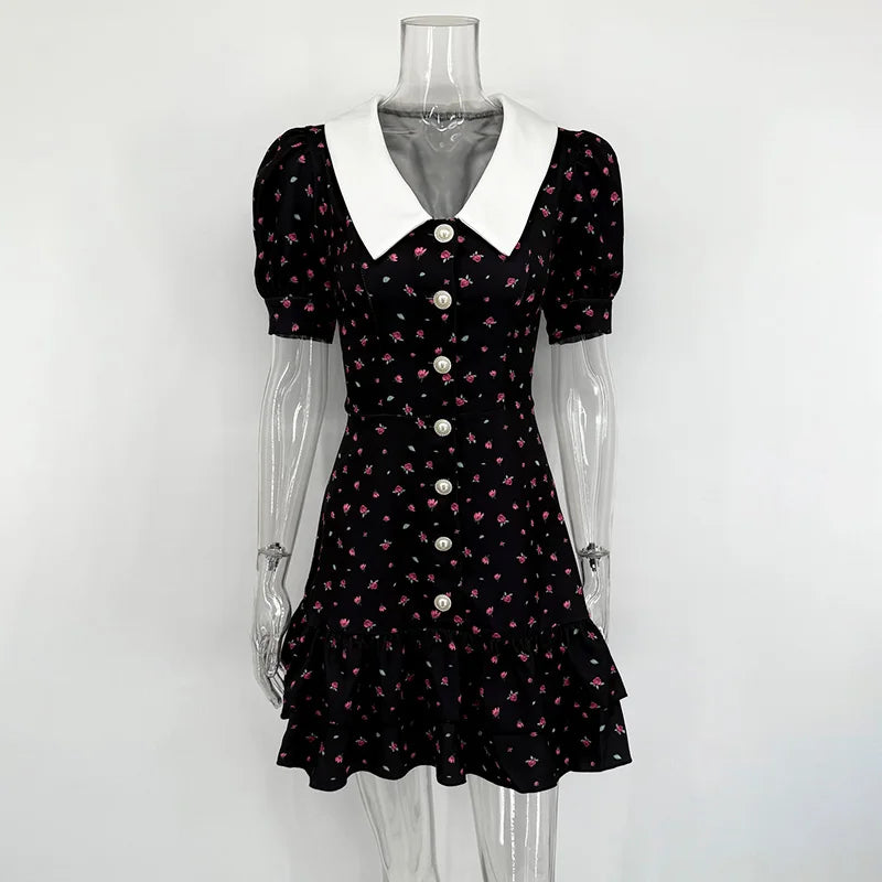 V-Neck Print Patchwork High Waist Mini Dress
