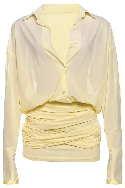 Long Sleeve Hip Strap See Through Patchwork Mini Dress