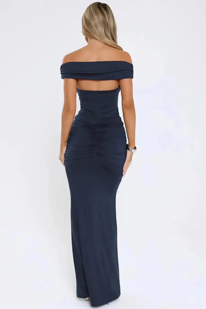 Off-Shoulder Strapless Deep V Neck Sleeveless Bodycon Maxi Dress
