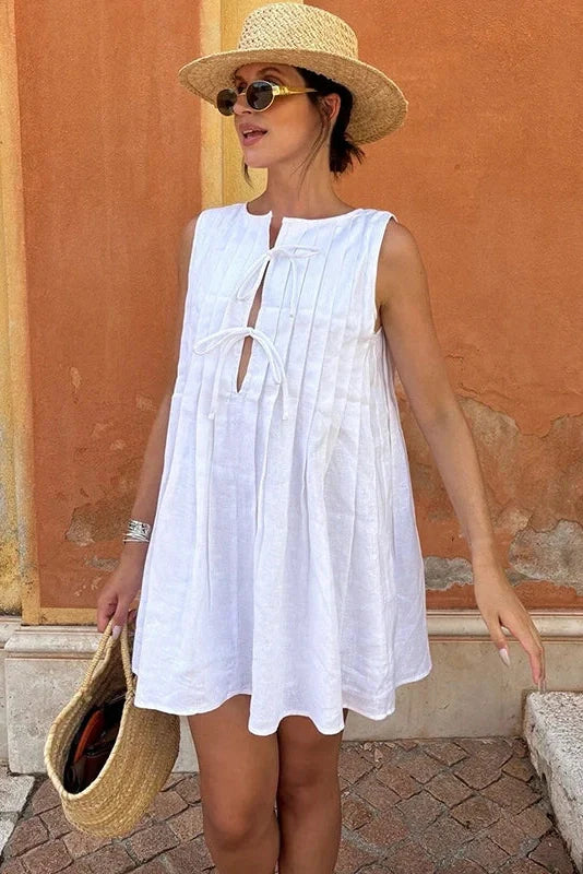 Elegant Loose Pleated Lace-Up Mini Dress