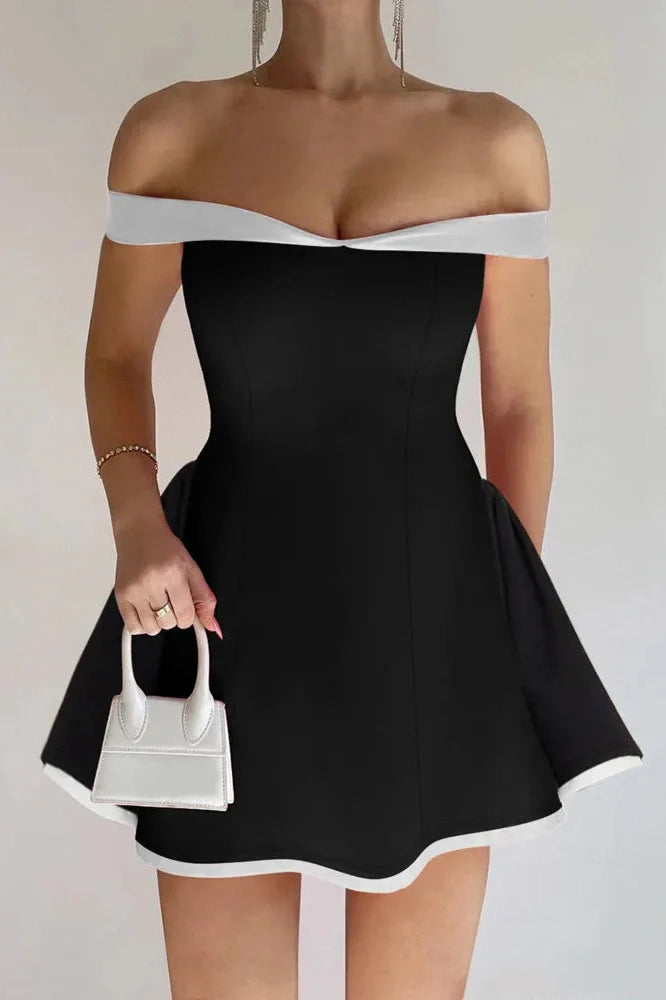Off-shoulder Strapless Sleeveless High Waist A-line Mini Dress