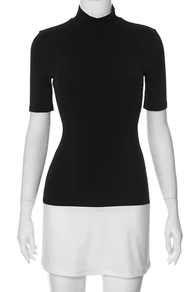 Elegant Slim High Waist Turtleneck Mini Dress