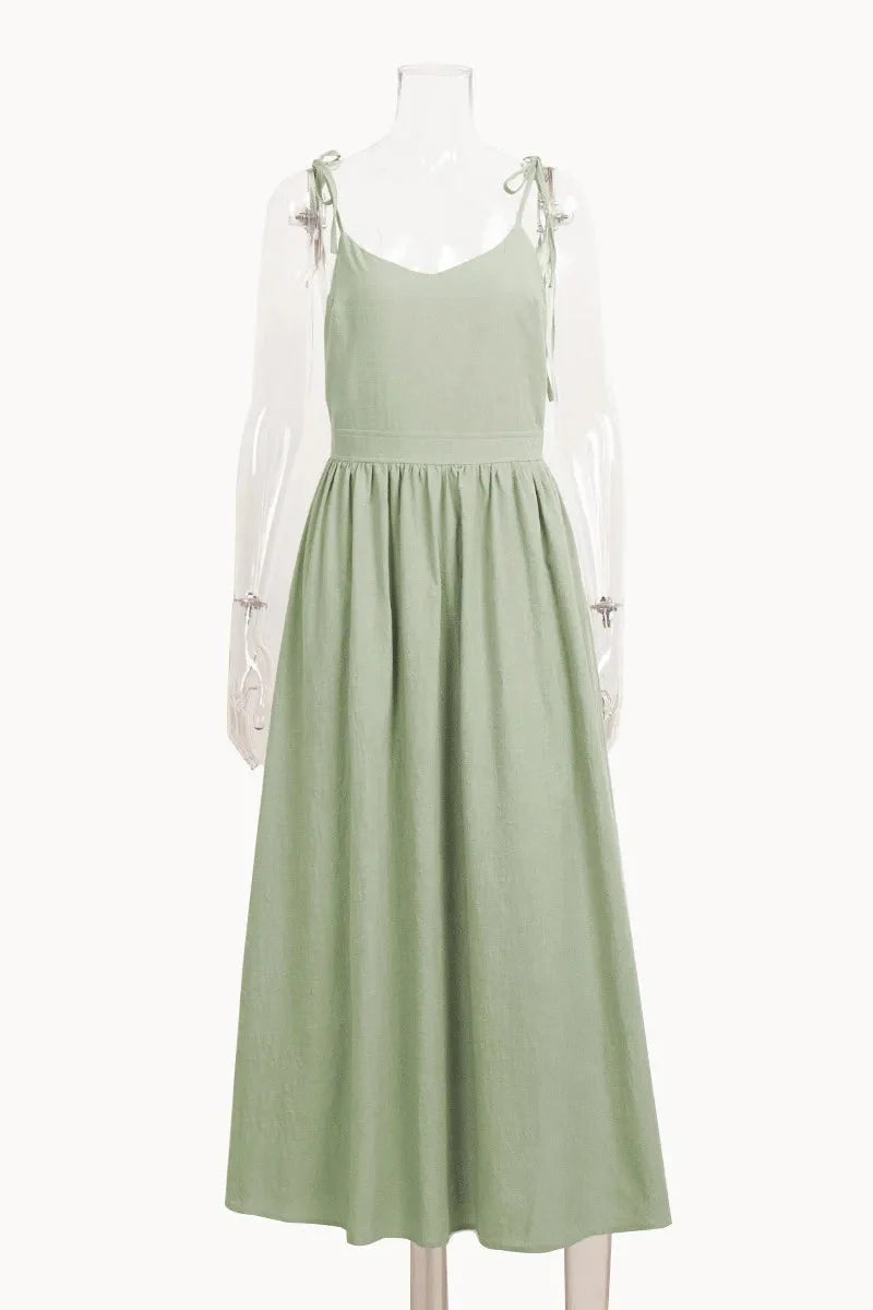 Elegant Backless V Neck Midi Dress