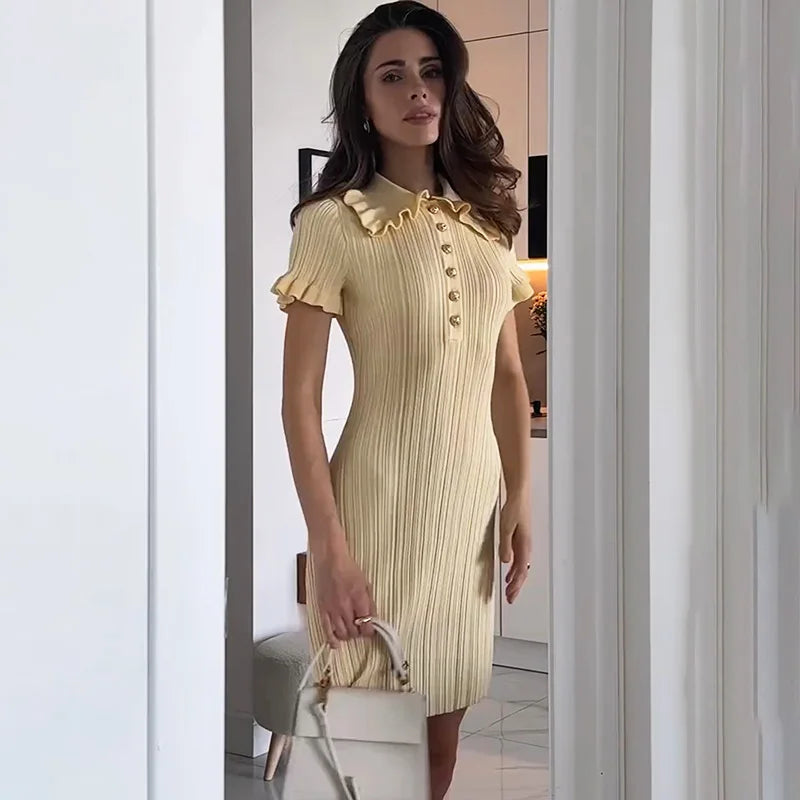 Lapel Button High Waist Patchwork Mini Dress