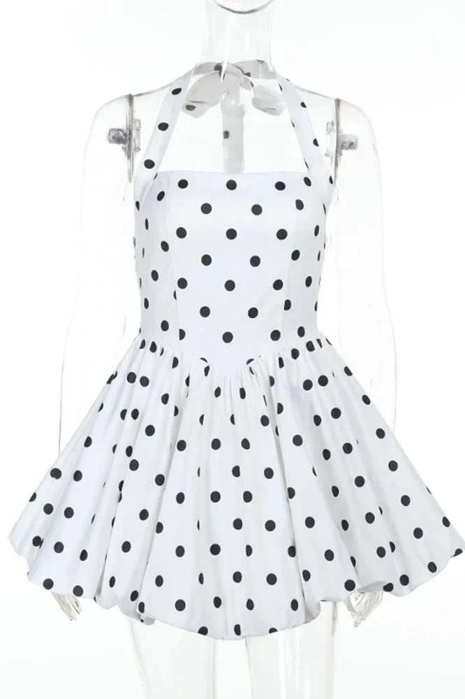 Polka Dot High Waist A-Line Sleeveless Mini Dress