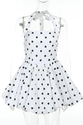 Polka Dot High Waist A-Line Sleeveless Mini Dress
