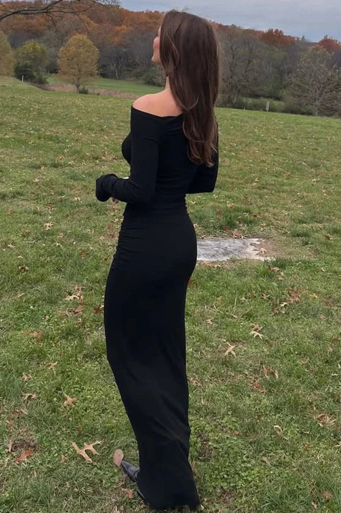 Elegant Long Sleeve Bodycon High Waist Maxi Dress