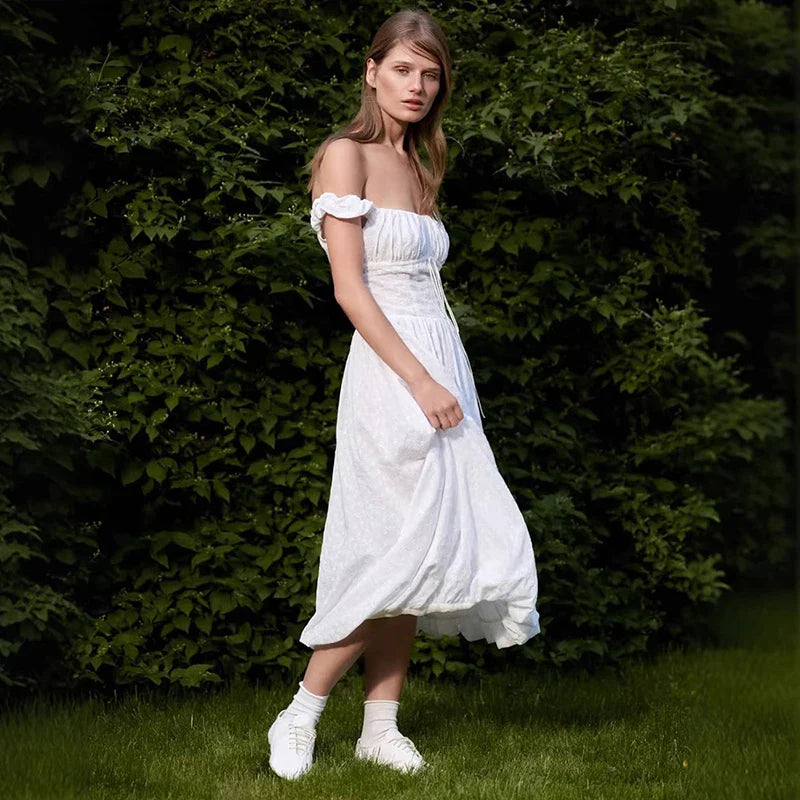 Off Shoulder Slim A-line Midi Dress