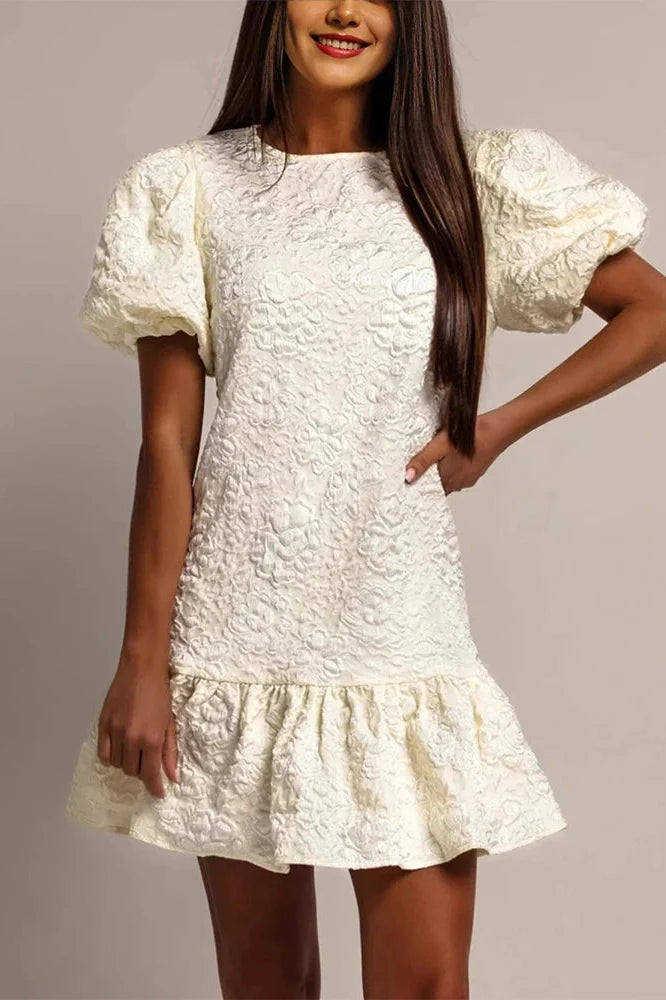 Pleated Loose O-Neck Short Sleeve High Waist Mini Dress