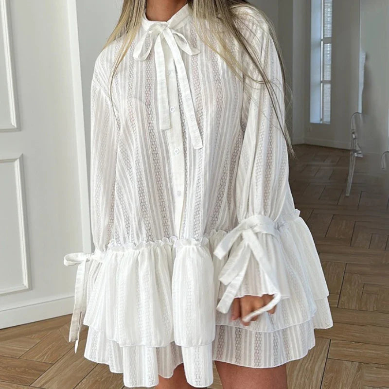 Hollow Out Lace-Up Single-Breasted Mini Dress