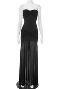 Strapless Sleeveless Mesh See Through Backless Slim Maxi Dress