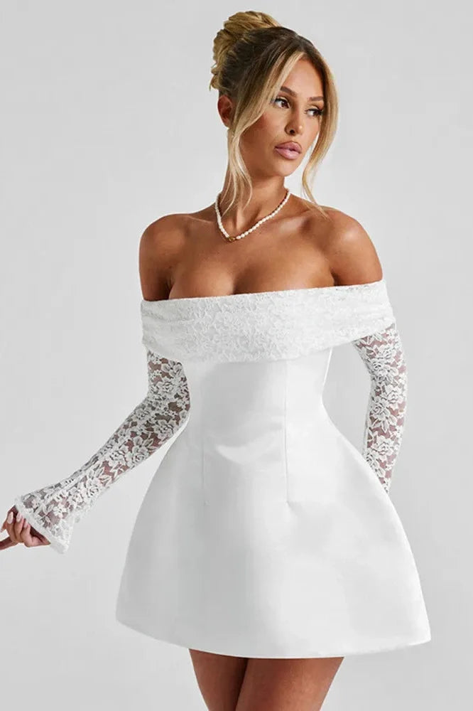 Off-Shoulder Backless Strapless Long Sleeve High Waist A-line Mini Dress