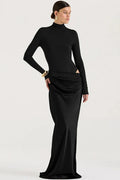 Hollow Out Long Sleeve Turtleneck Bodycon Maxi Dress