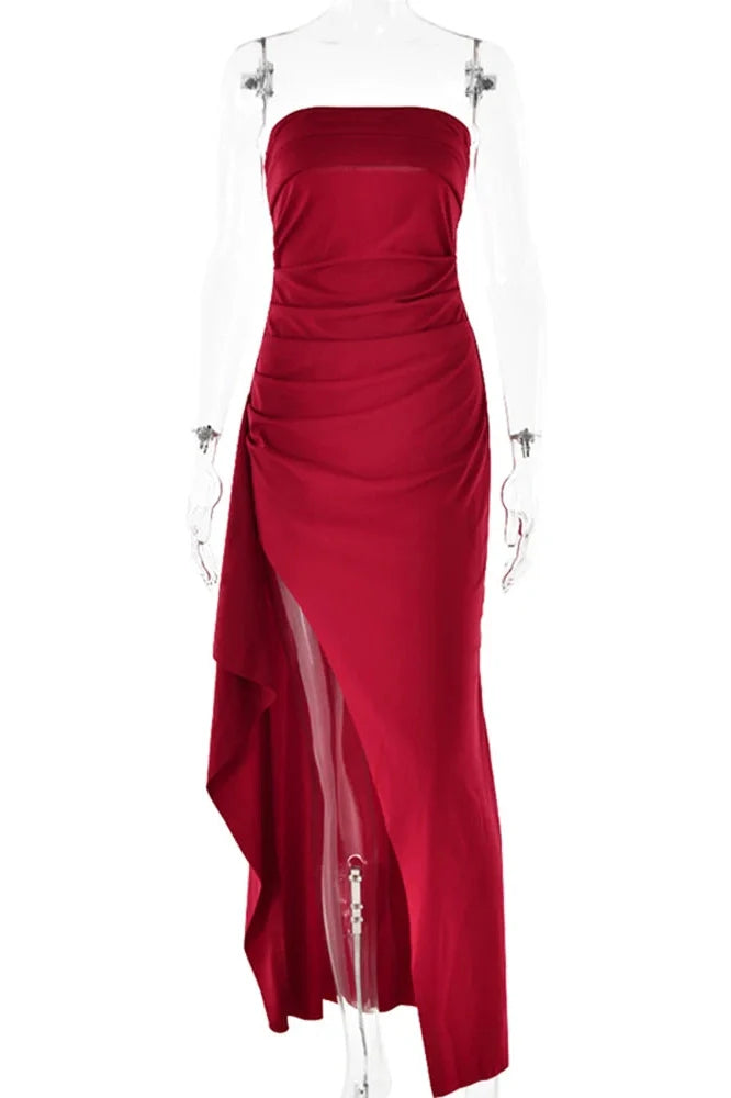 Strapless Off-shoulder Sleeveless Backless High Split Maxi Dress