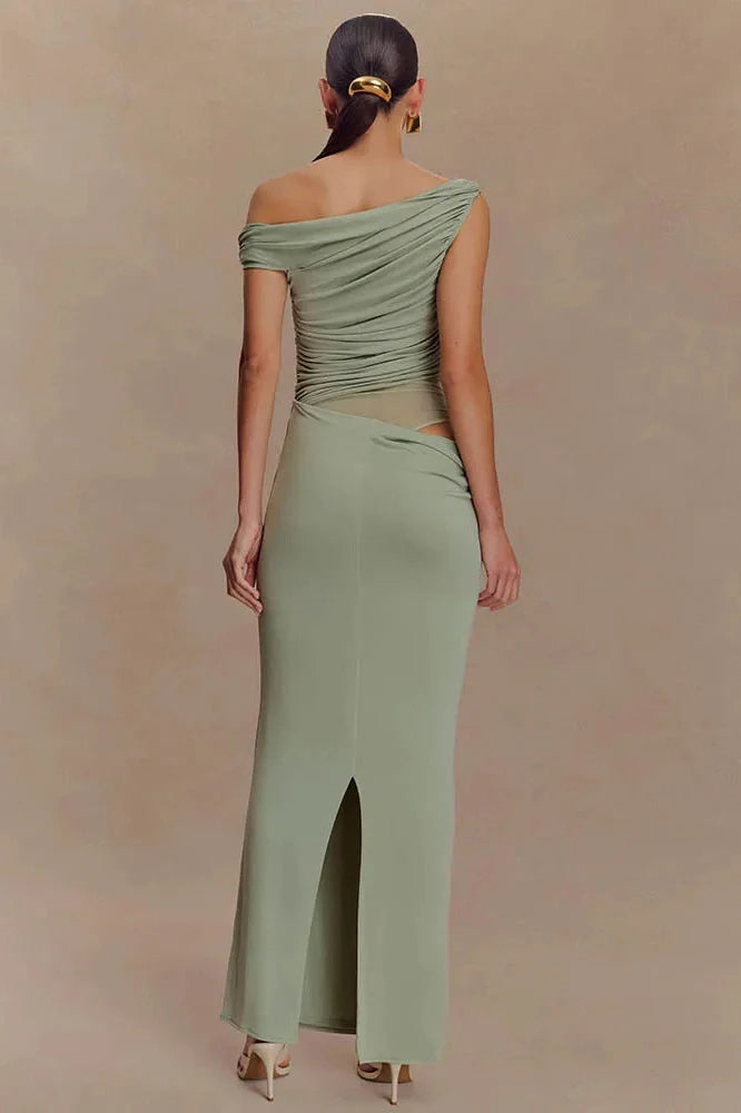 One Shoulder Backless Sleeveless Split Maxi Dress