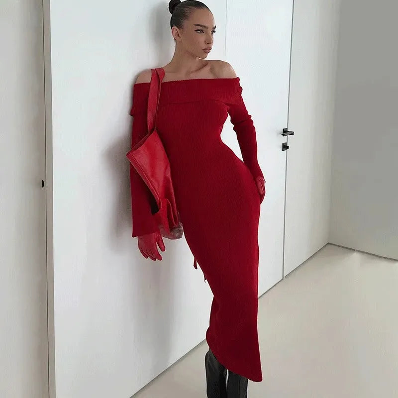 Elegant Off-Shoulder High Waist Maxi Dress