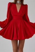 V-Neck High Waist Slim Lace-Up Mini Dress